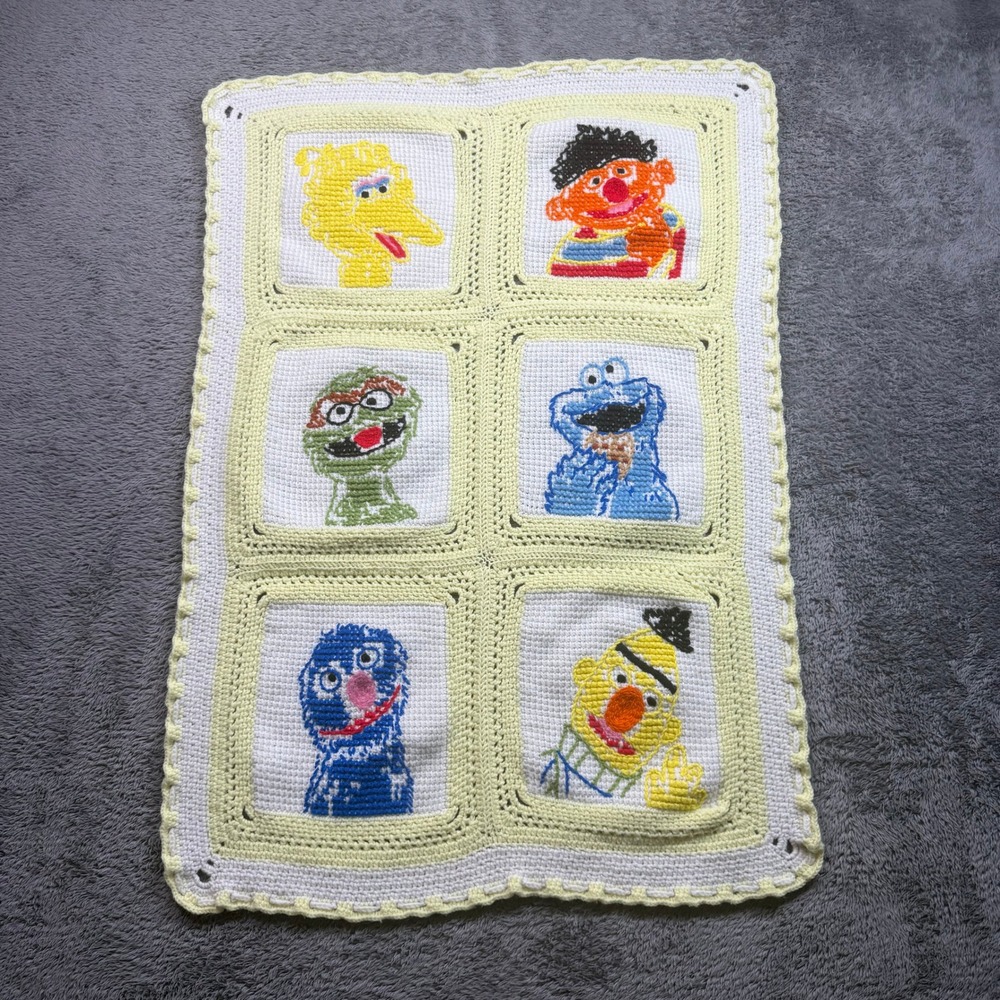 Vintage Handmade Sesame Street Crochet Baby Blanket